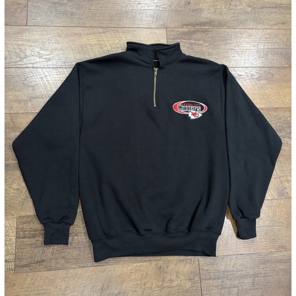 Vintage Kansas City Chiefs Embroidered 1/4‎ Zip Sweatshirt Medium Black